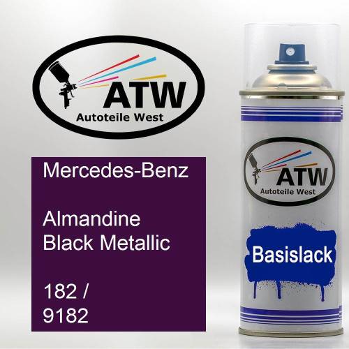 Mercedes-Benz, Almandine Black Metallic, 182 / 9182: 400ml Sprühdose, von ATW Autoteile West.